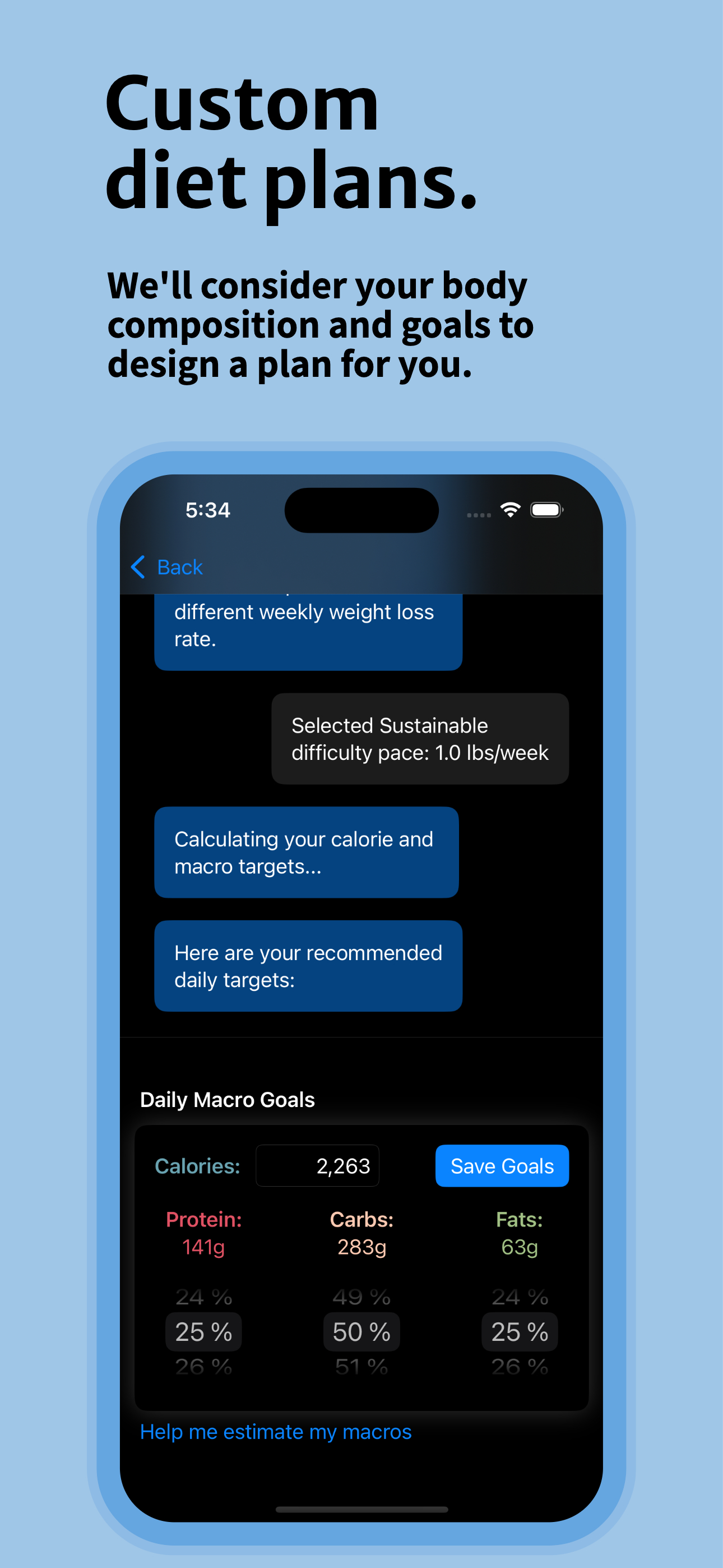 Yumo custom diet plan setup